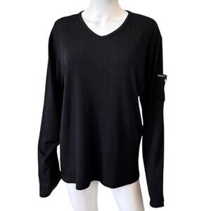 VERSACE JEANS COUTURE Women's Black V Neck Long Sleeve Ribbed Top Size XL